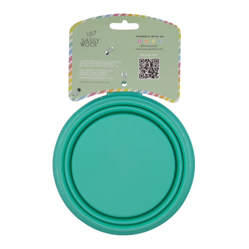 Teal 'It's 5 o'clock Somewhere' Collapsible Dog Bowl
