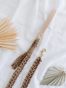 Java Macrame Lead with Natural Leather Handle